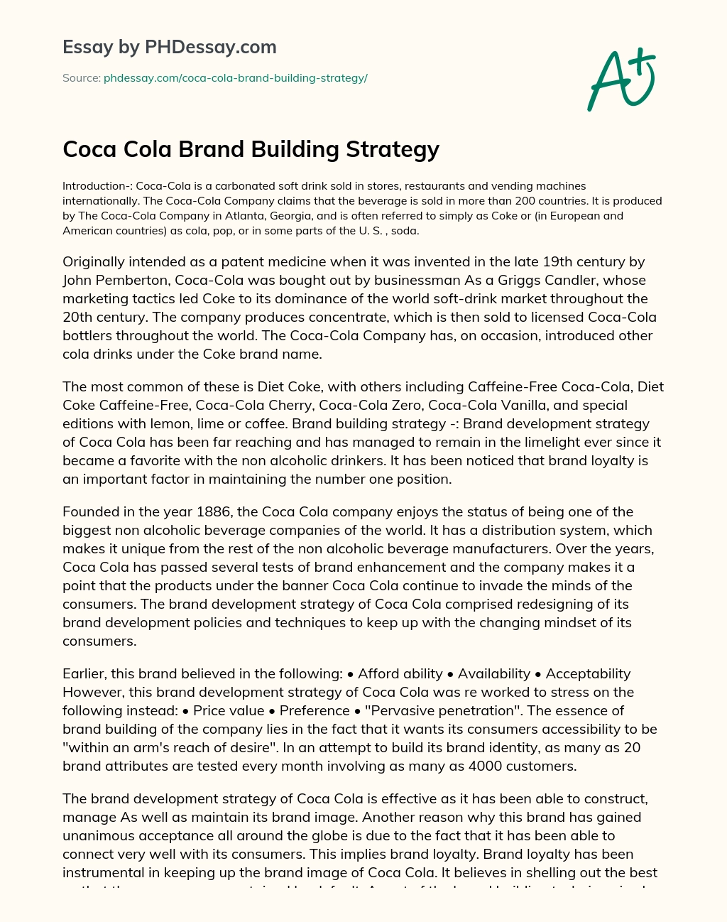 Coca Cola Brand Building Strategy essay