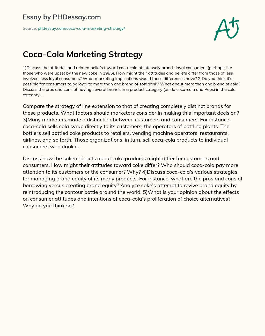 Coca-Cola Marketing Strategy essay