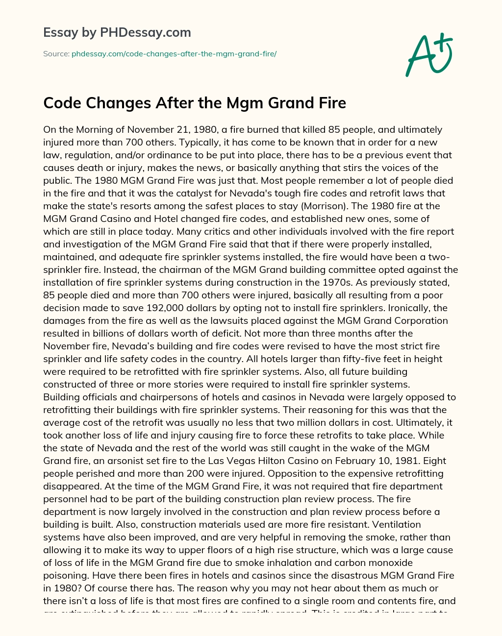 Code Changes After the Mgm Grand Fire essay