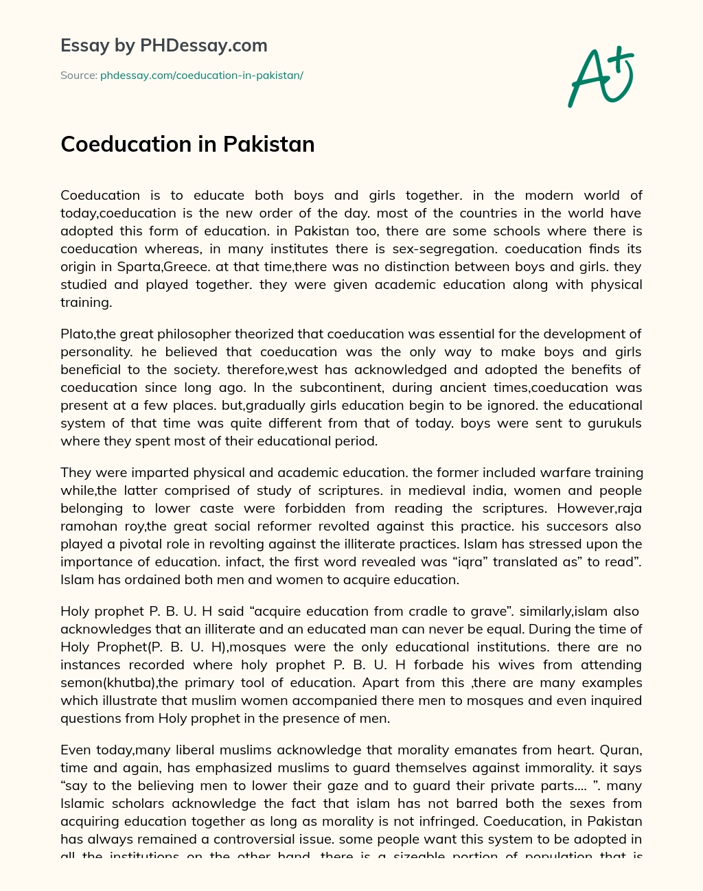 Coeducation in Pakistan essay