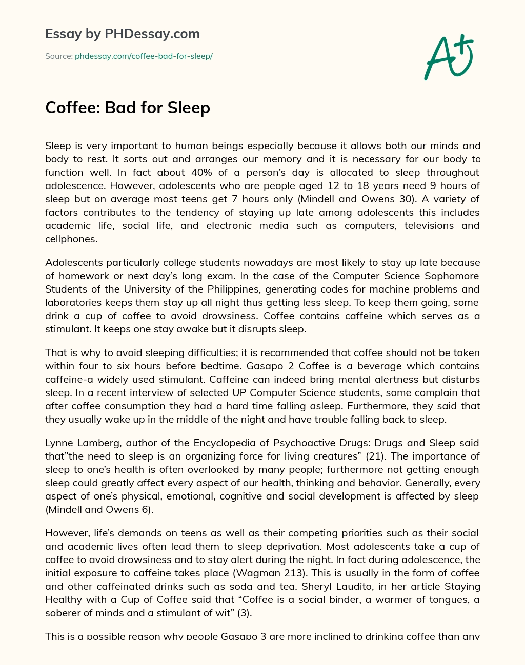 Coffee: Bad for Sleep essay
