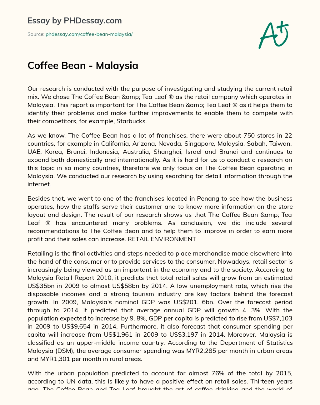 Coffee Bean – Malaysia essay