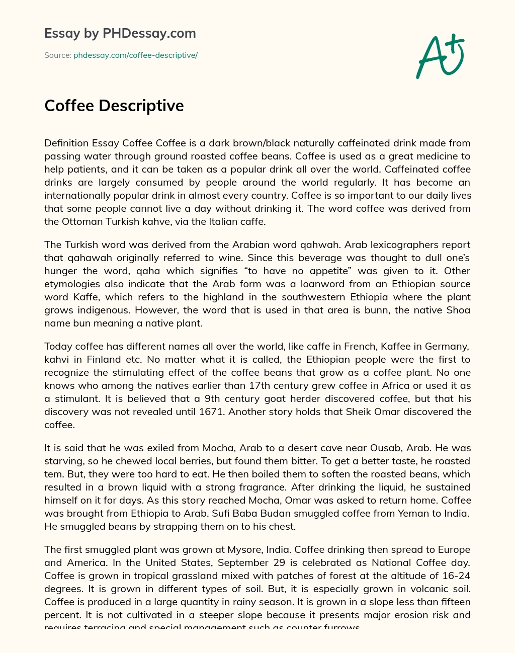 Coffee Descriptive essay