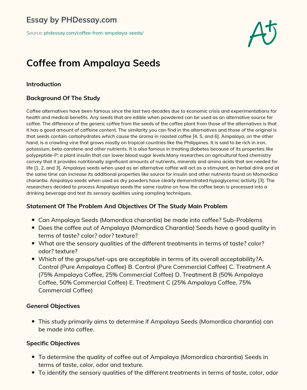 Coffee from Ampalaya Seeds essay