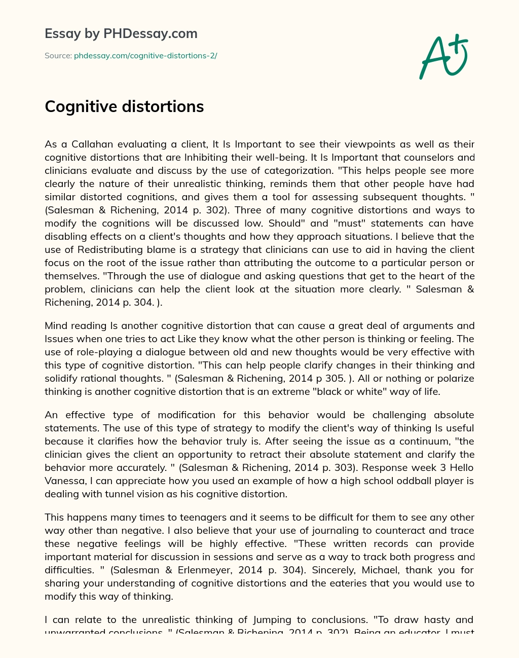 Cognitive distortions essay