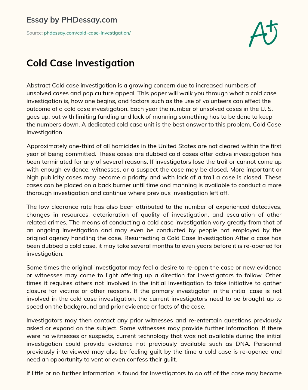 Cold Case Investigation essay