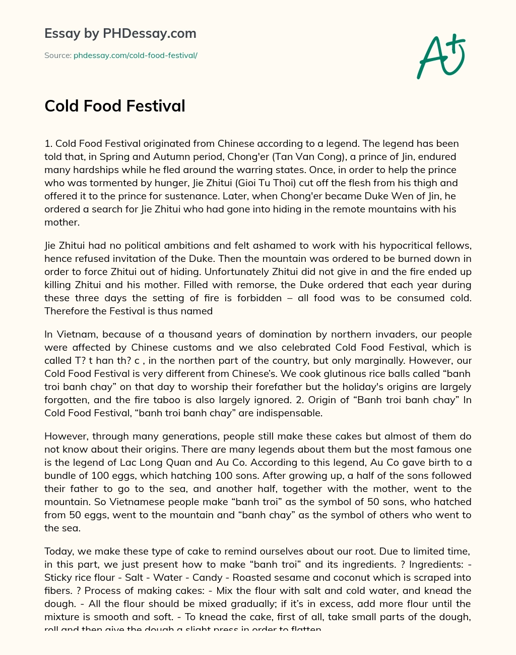 Cold Food Festival essay