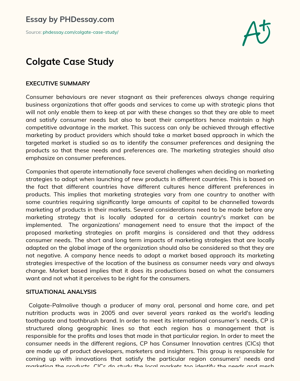 Colgate Case Study essay