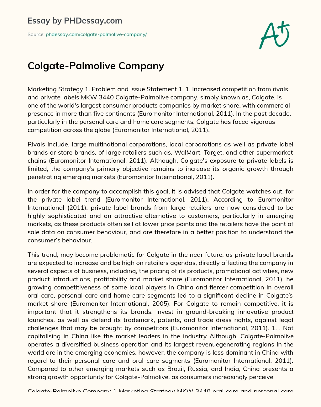 Colgate-Palmolive Company essay