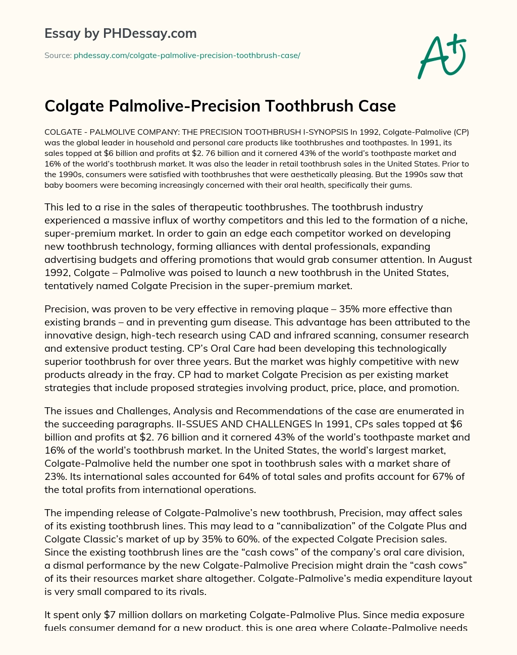 Colgate Palmolive-Precision Toothbrush Case essay