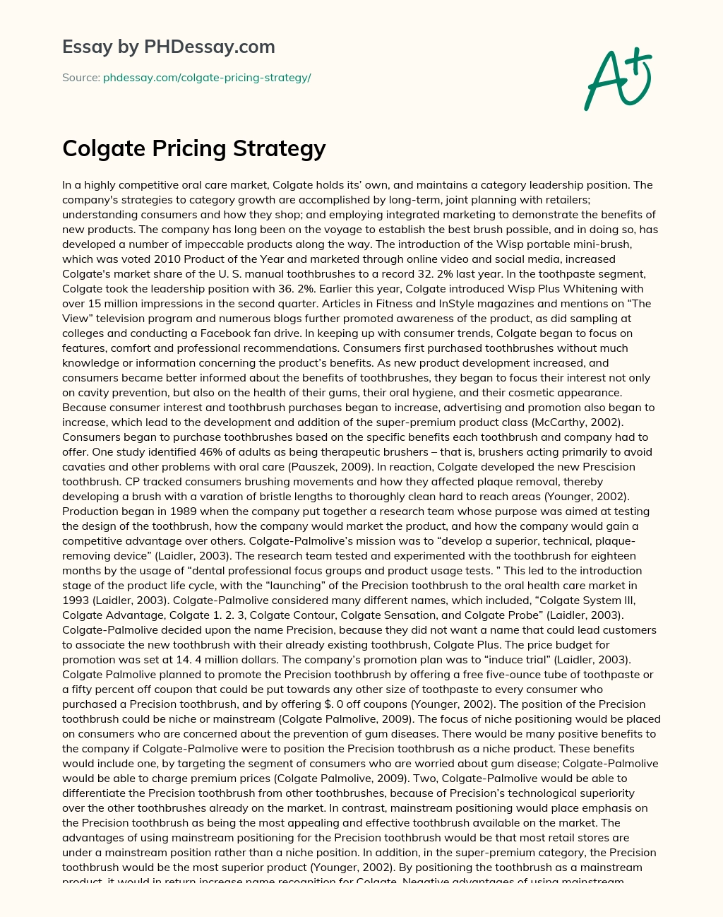 Colgate Pricing Strategy essay