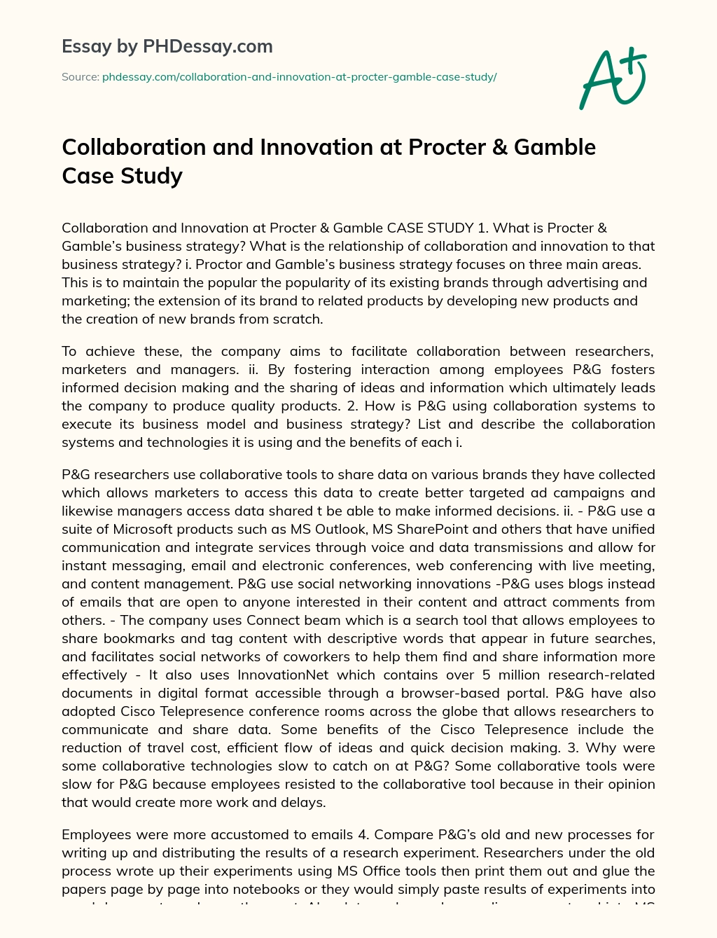 Collaboration and Innovation at Procter & Gamble Case Study essay