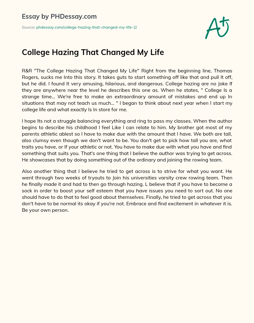 College Hazing That Changed My Life essay