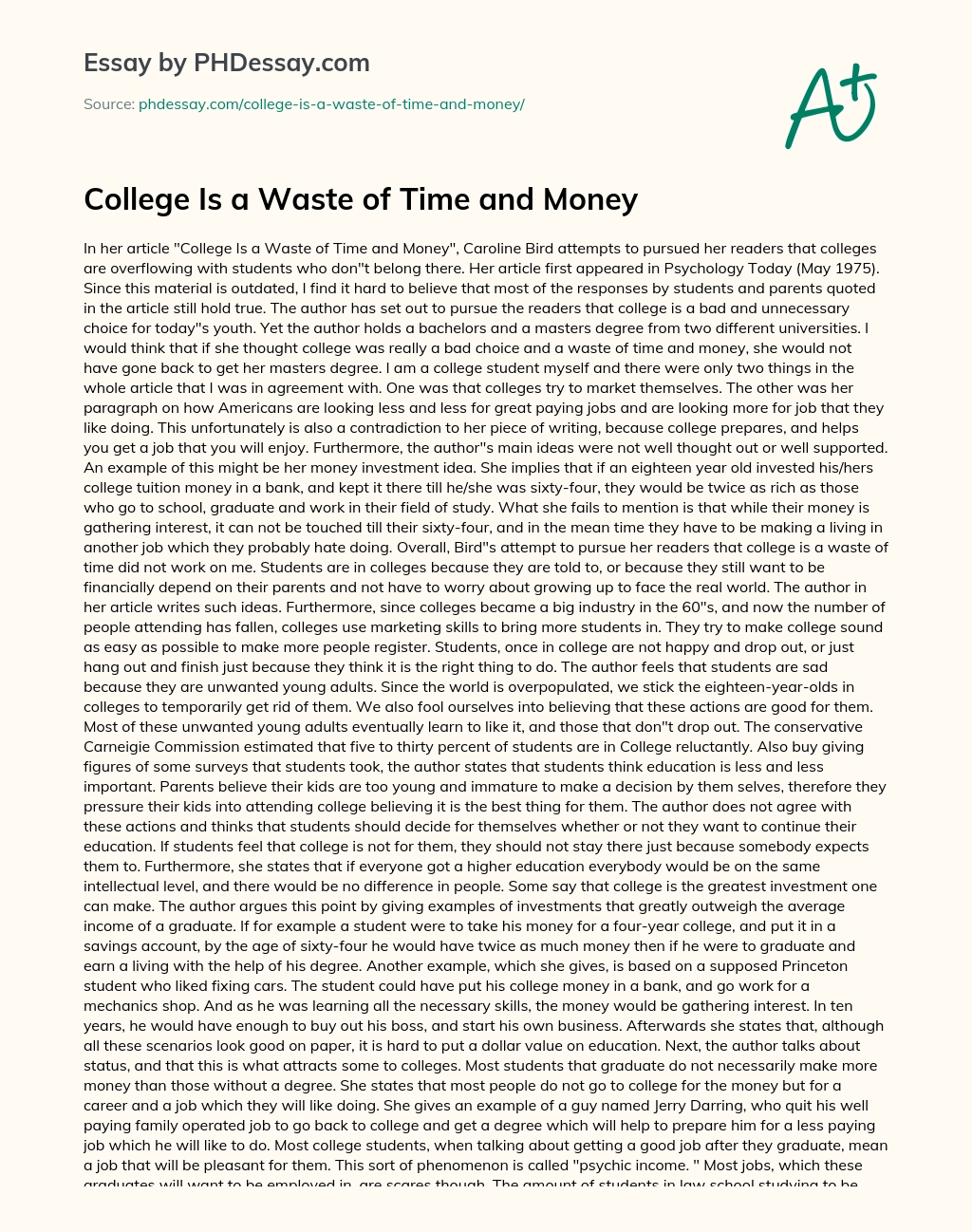 College Is a Waste of Time and Money essay