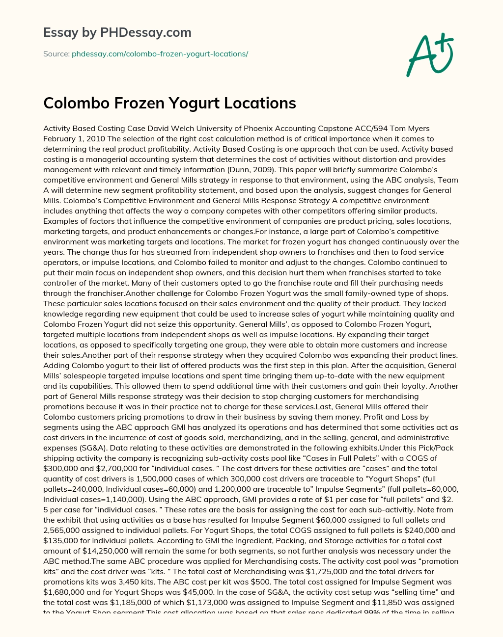 Colombo Frozen Yogurt Locations essay