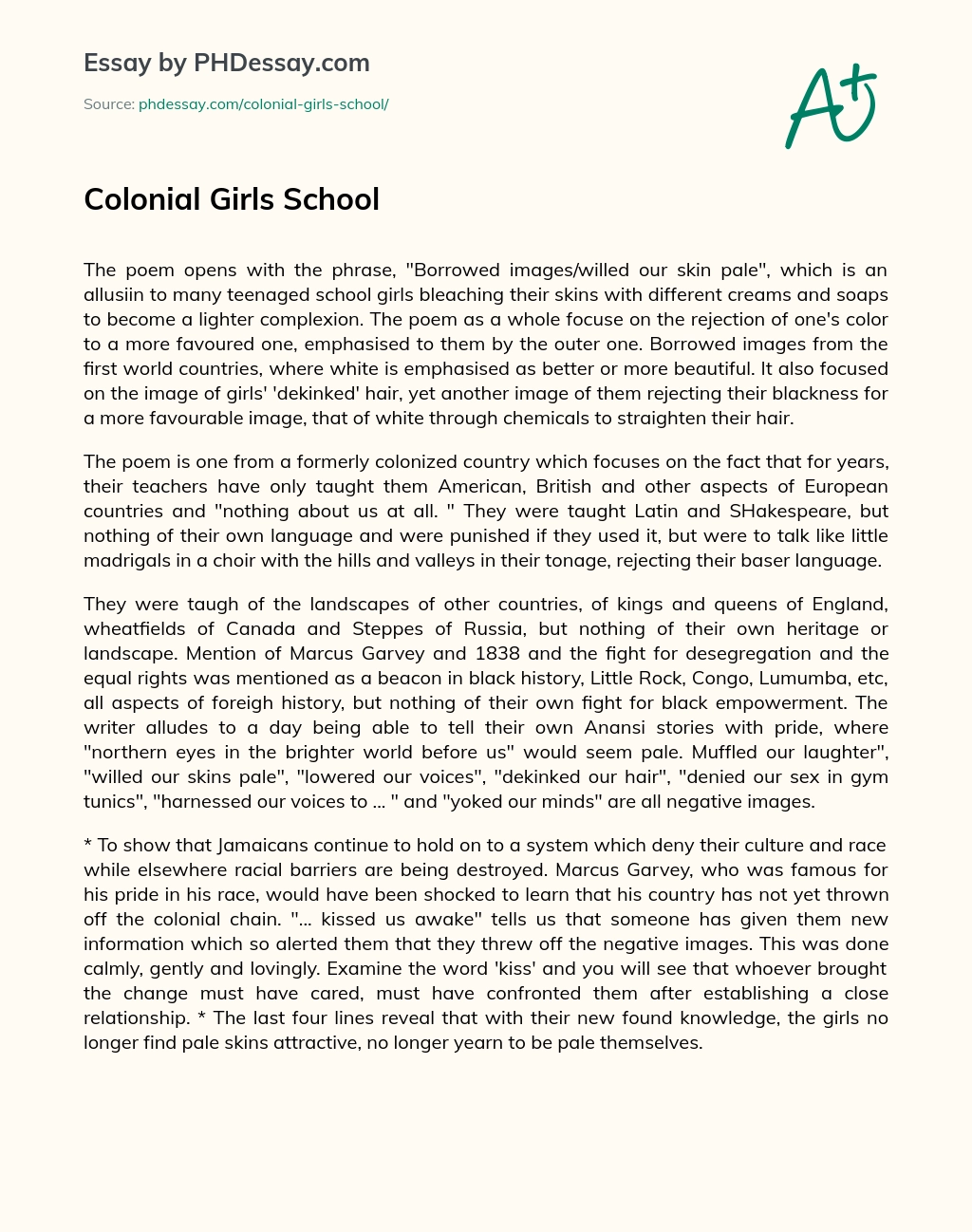 Colonial Girls School essay