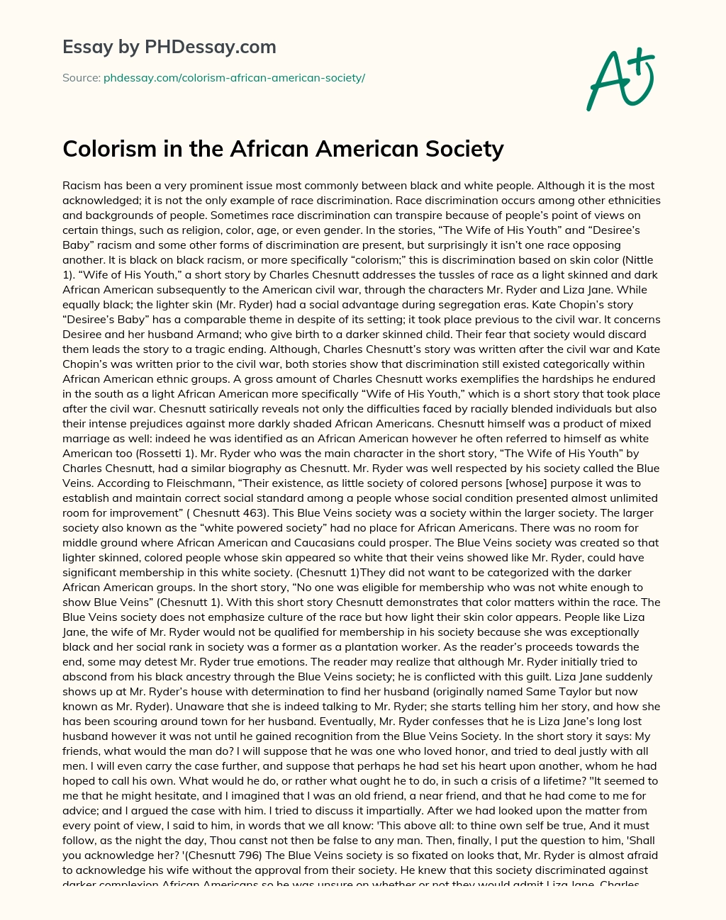 Colorism in the African American Society essay