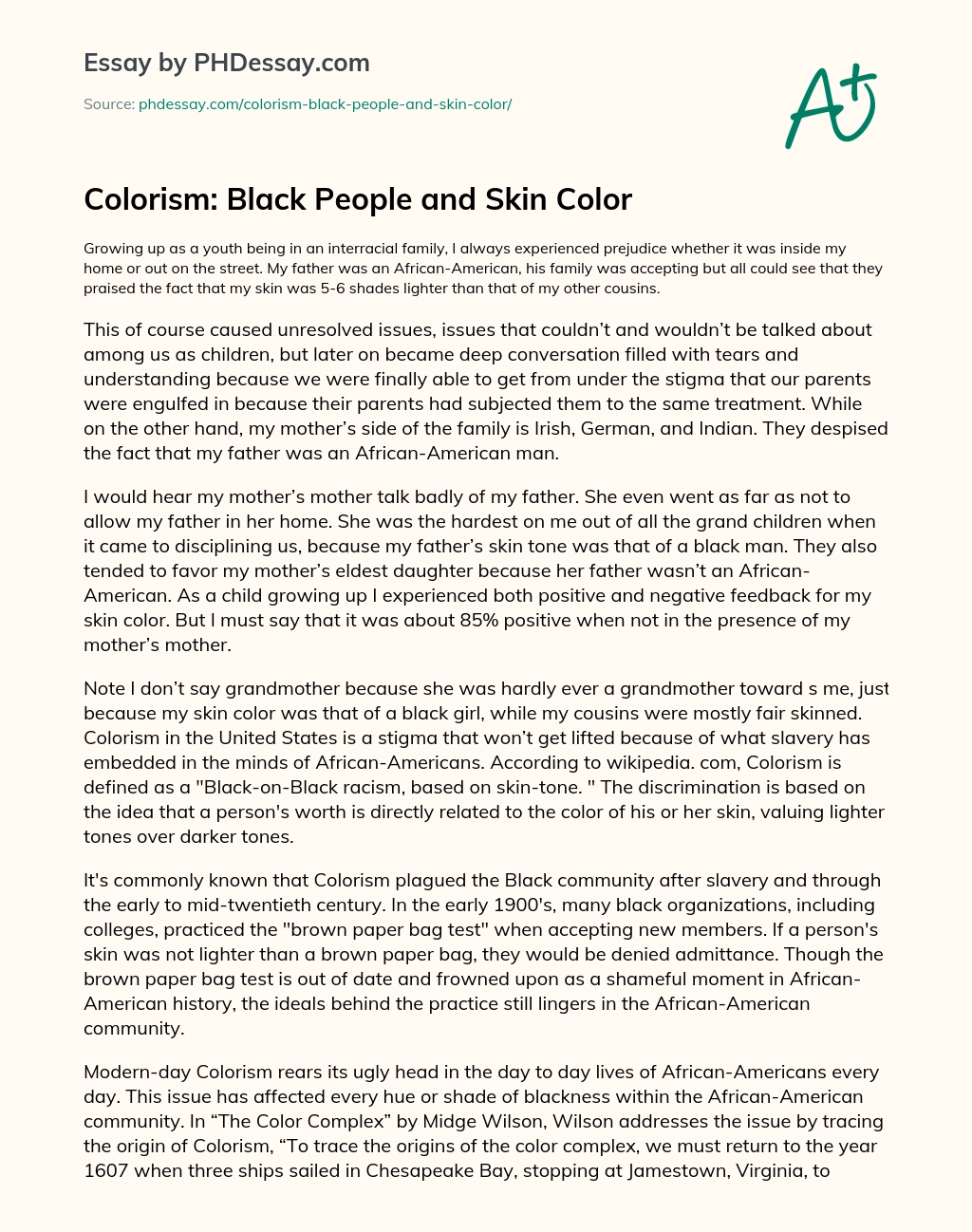 Colorism: Black People and Skin Color essay
