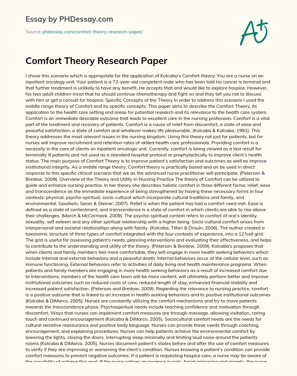 Comfort Theory Research Paper essay