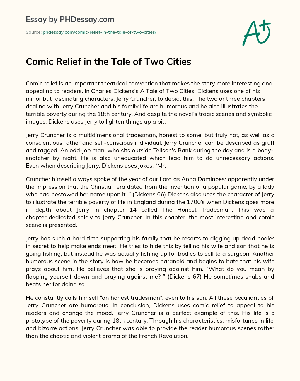 Comic Relief in the Tale of Two Cities essay