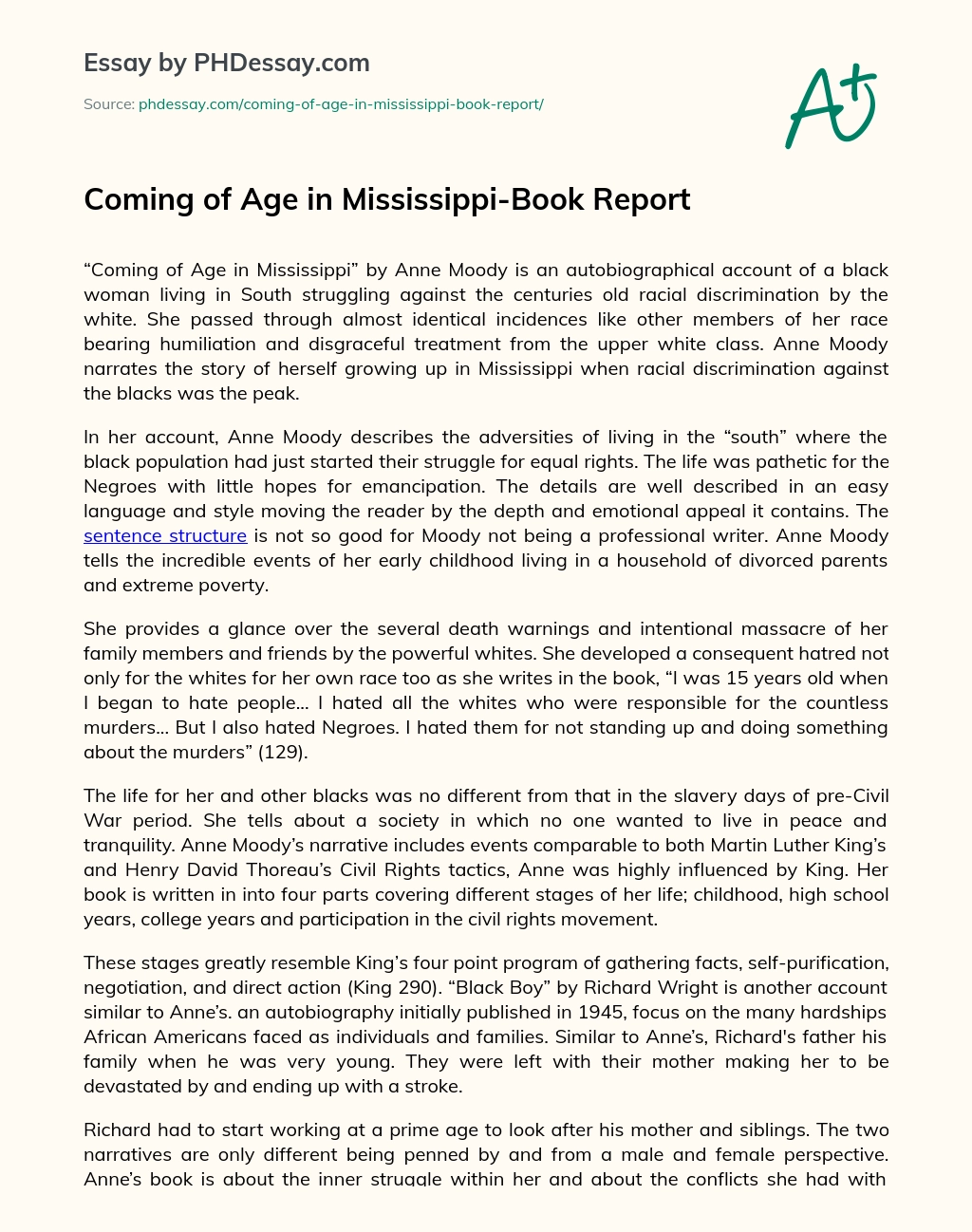 coming of age in mississippi essay