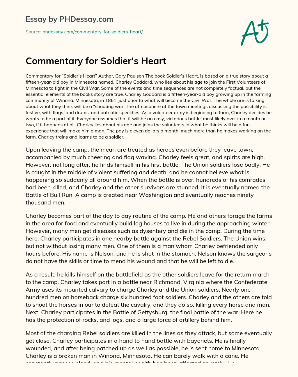 Commentary for Soldier’s Heart essay