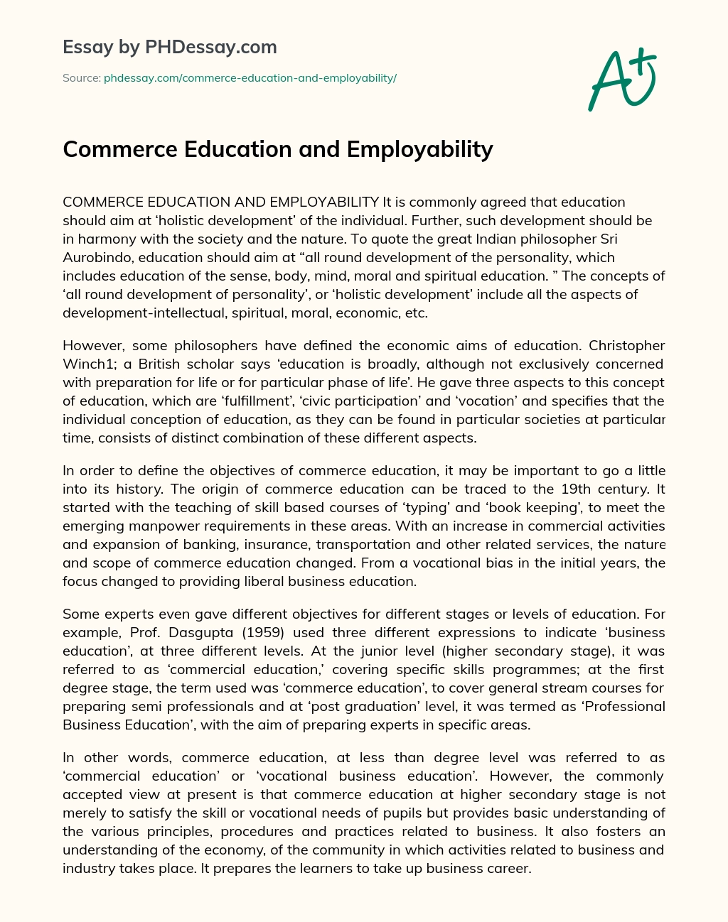 Commerce Education and Employability essay