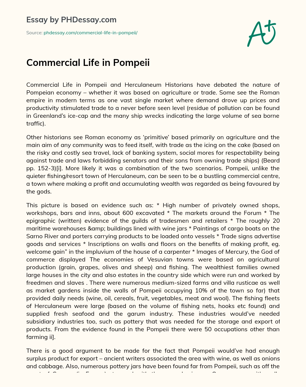 Commercial life in Pompeii essay