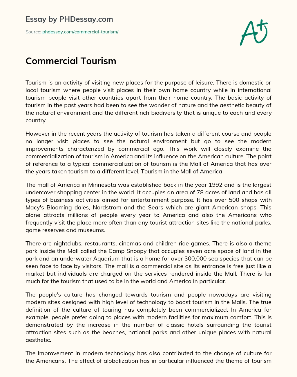 Commercial Tourism essay