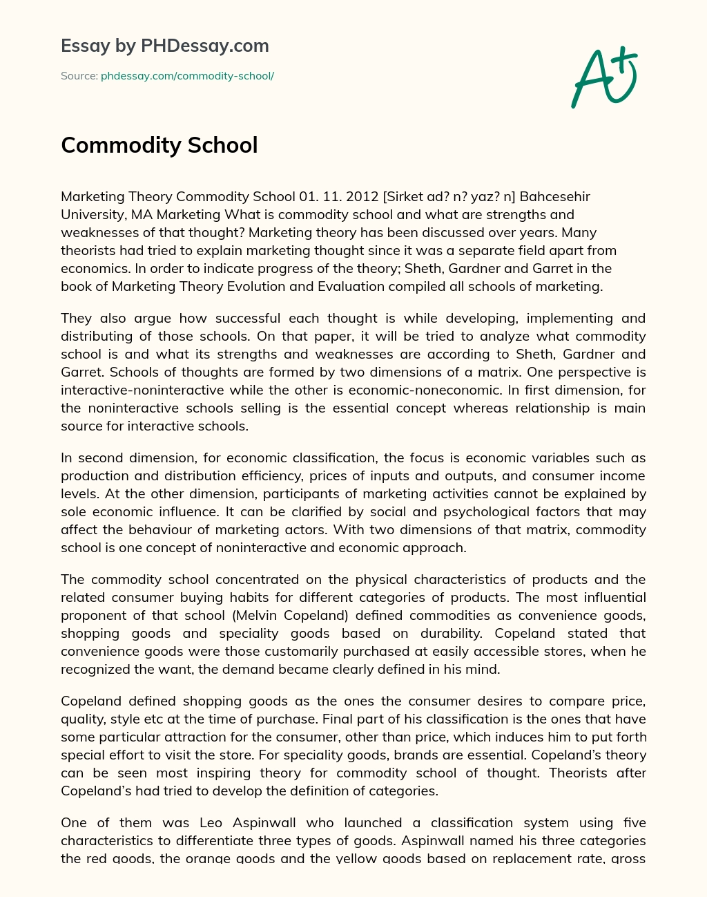 Commodity School essay