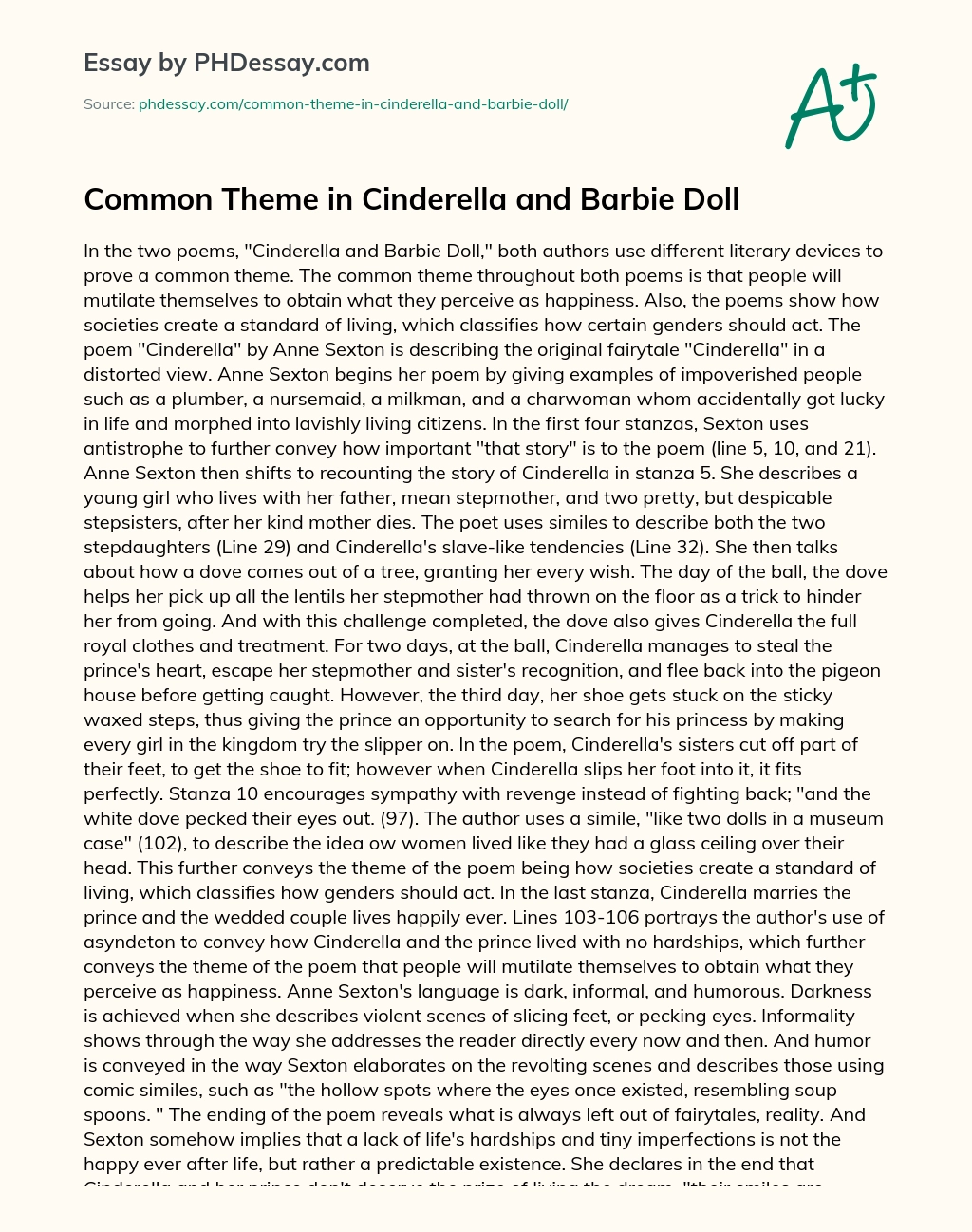 Common Theme in Cinderella and Barbie Doll essay