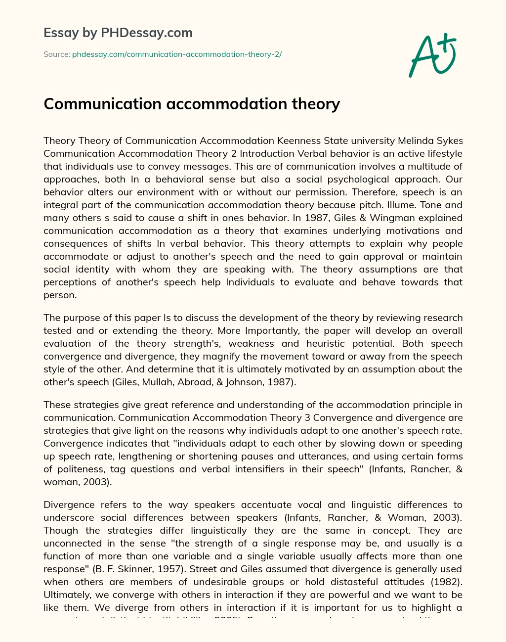 Communication accommodation theory essay