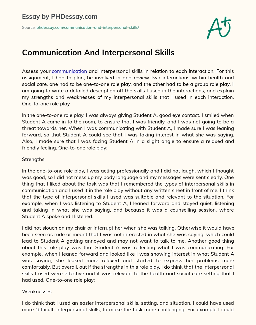 Communication And Interpersonal Skills essay