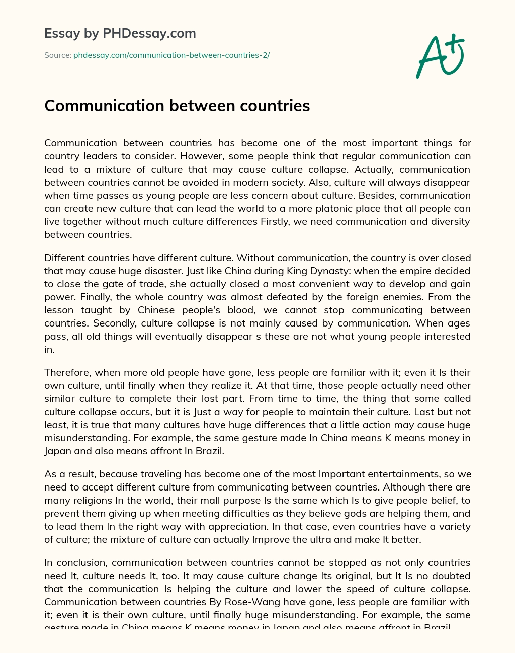 Communication between countries essay