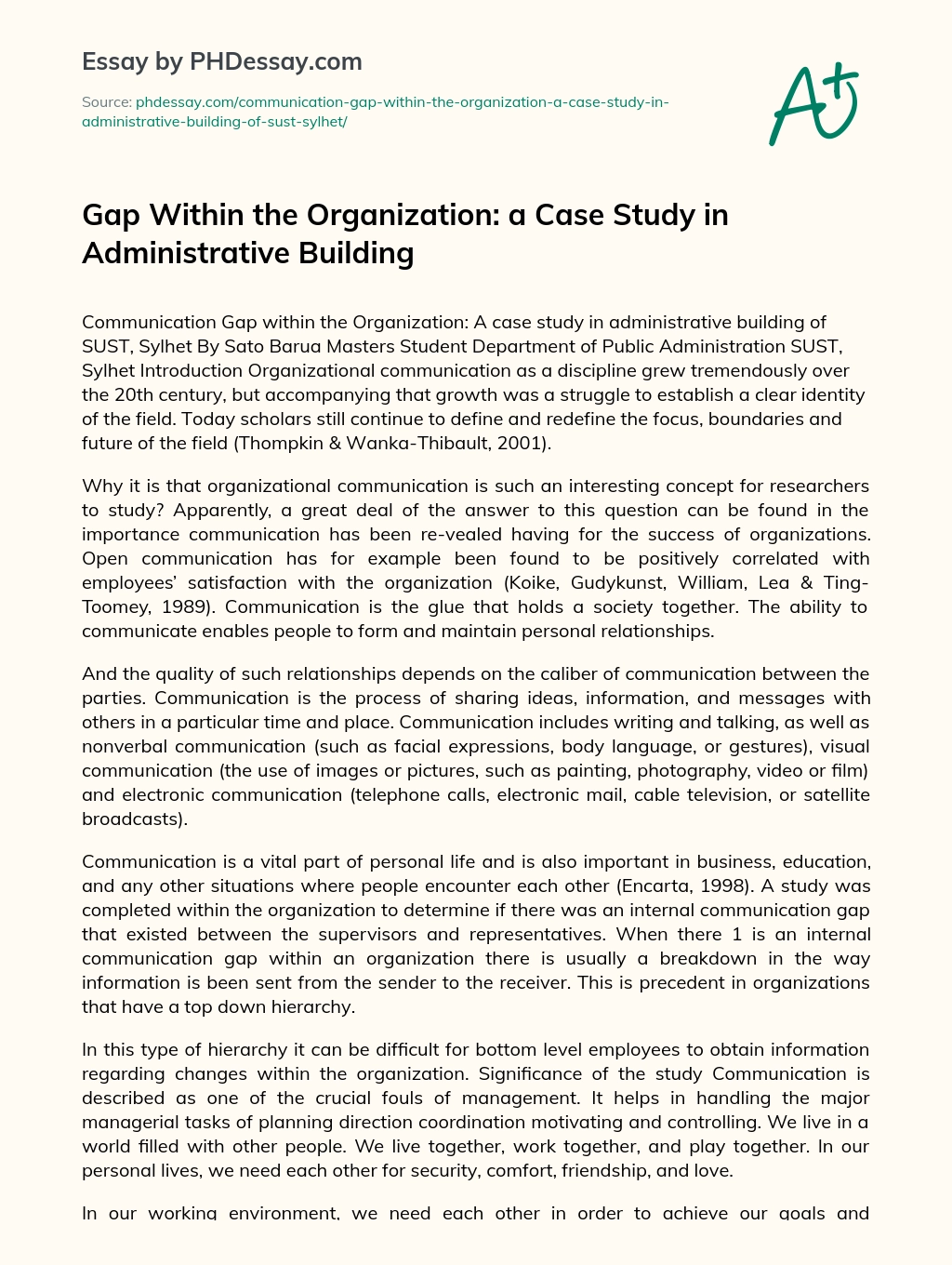 Gap Within the Organization: a Case Study in Administrative Building essay