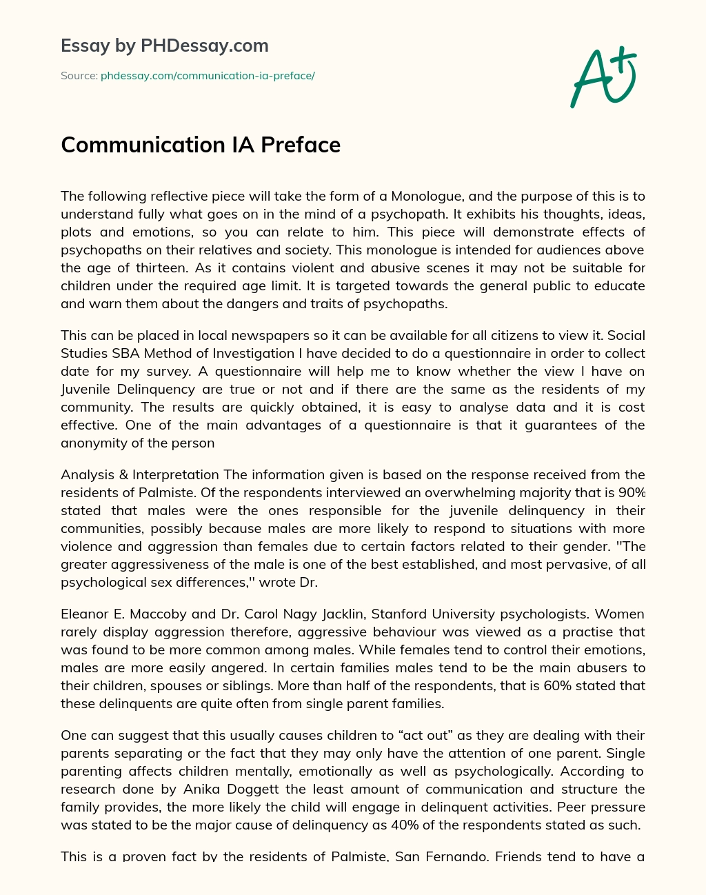 Communication IA Preface essay
