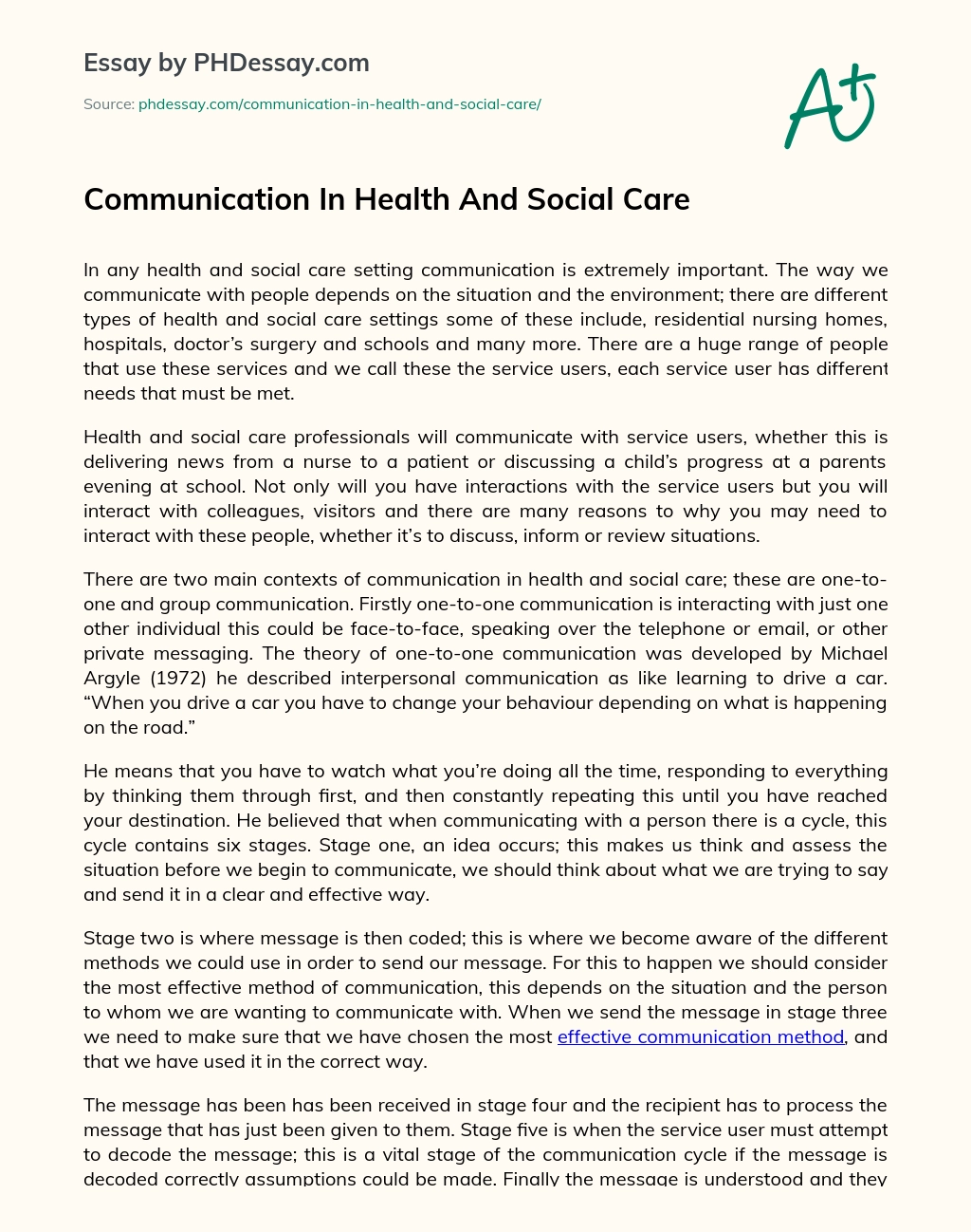 Communication In Health And Social Care essay
