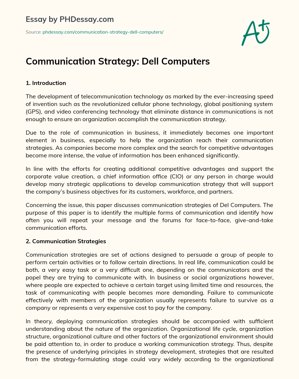 Communication Strategy: Dell Computers essay