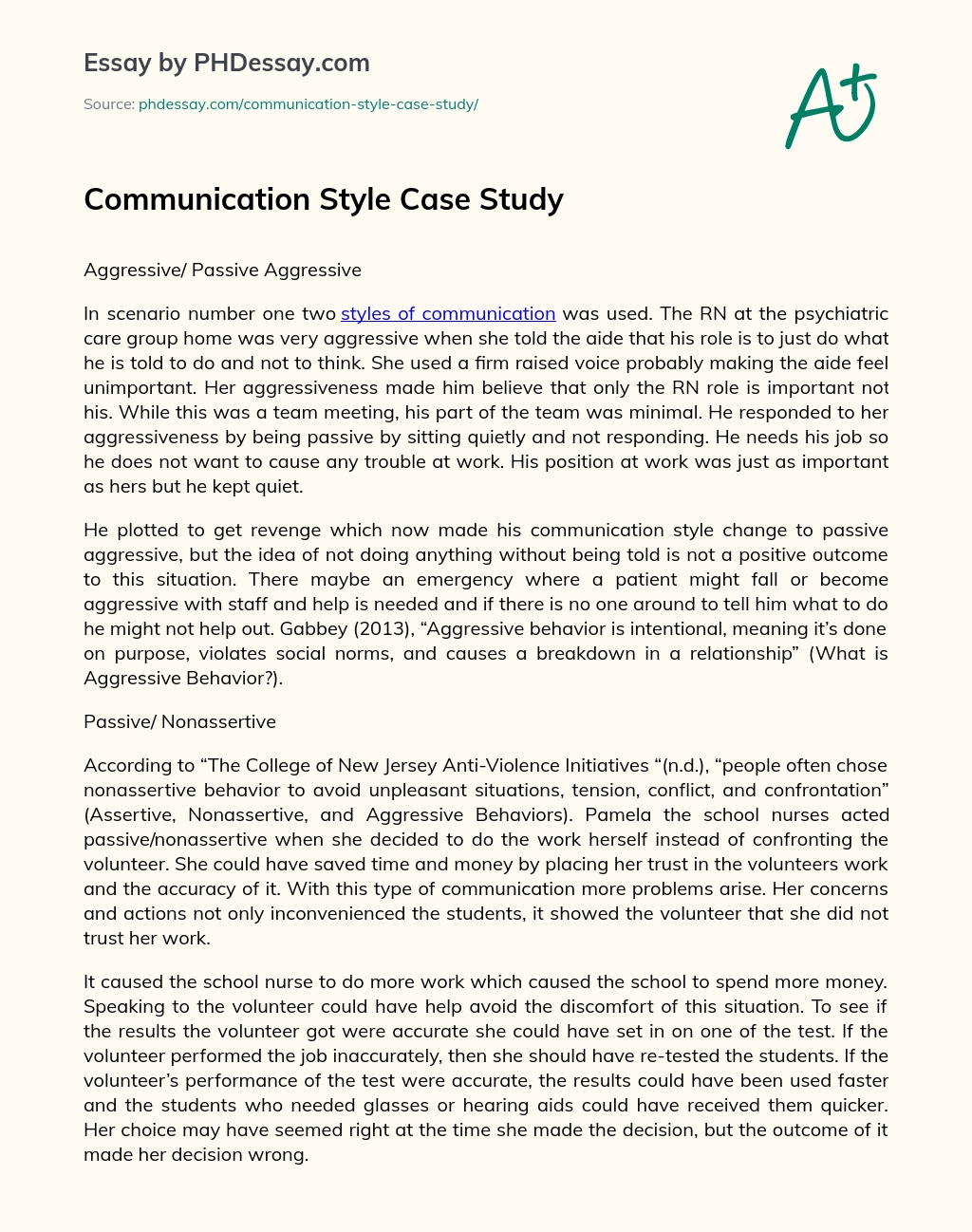 Communication Style Case Study essay
