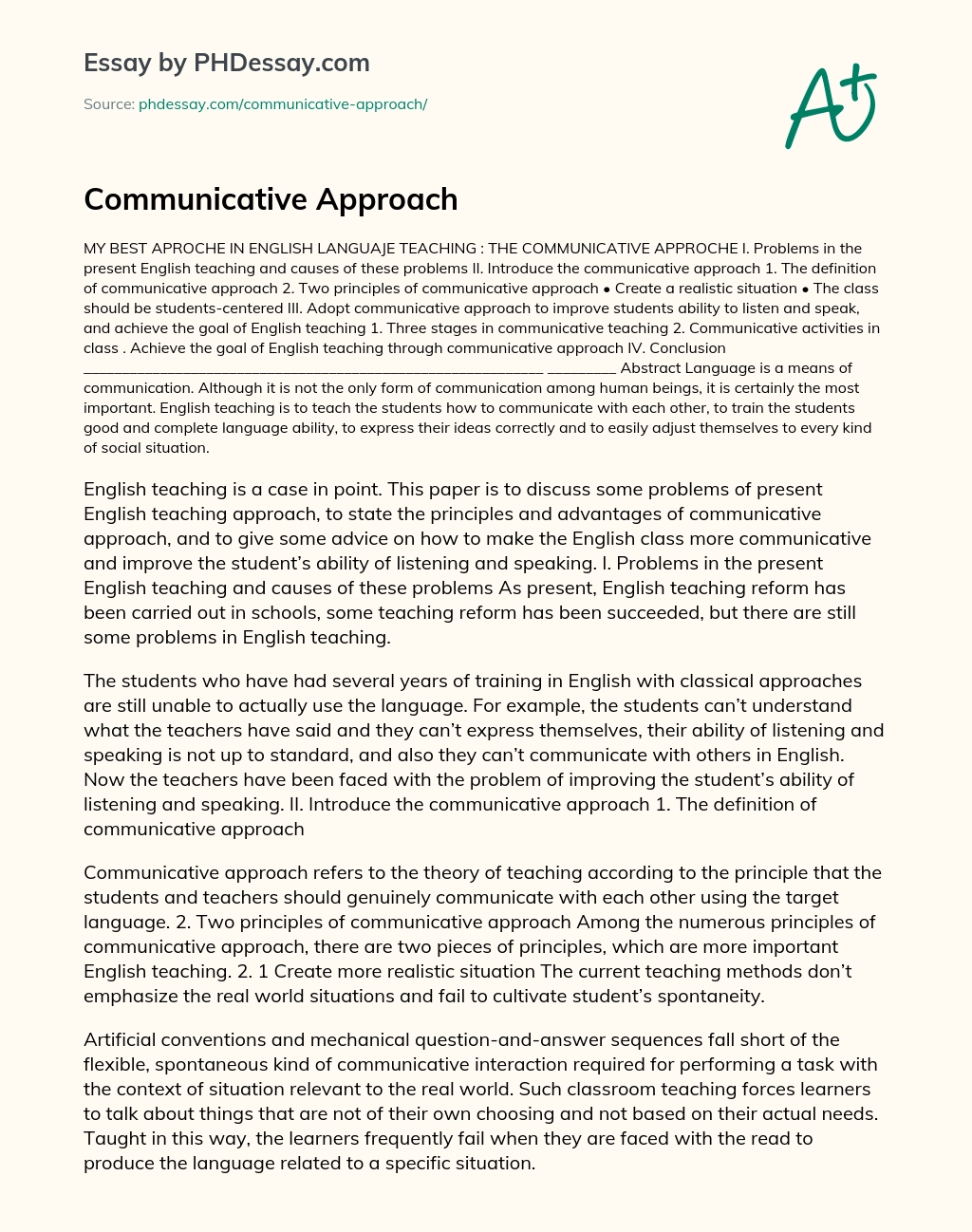 Communicative Approach essay