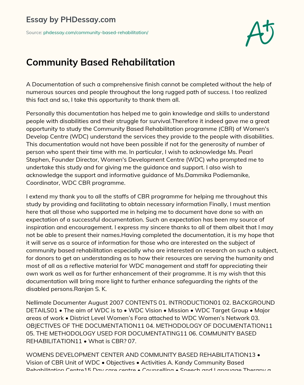 Community based rehabilitation essay