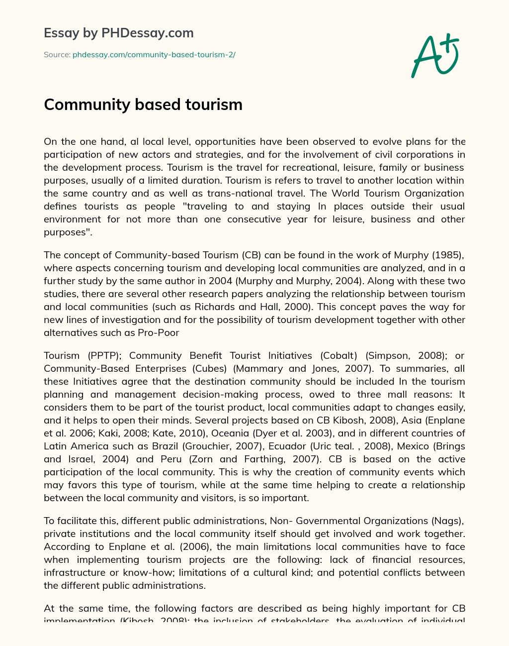 Community based tourism essay
