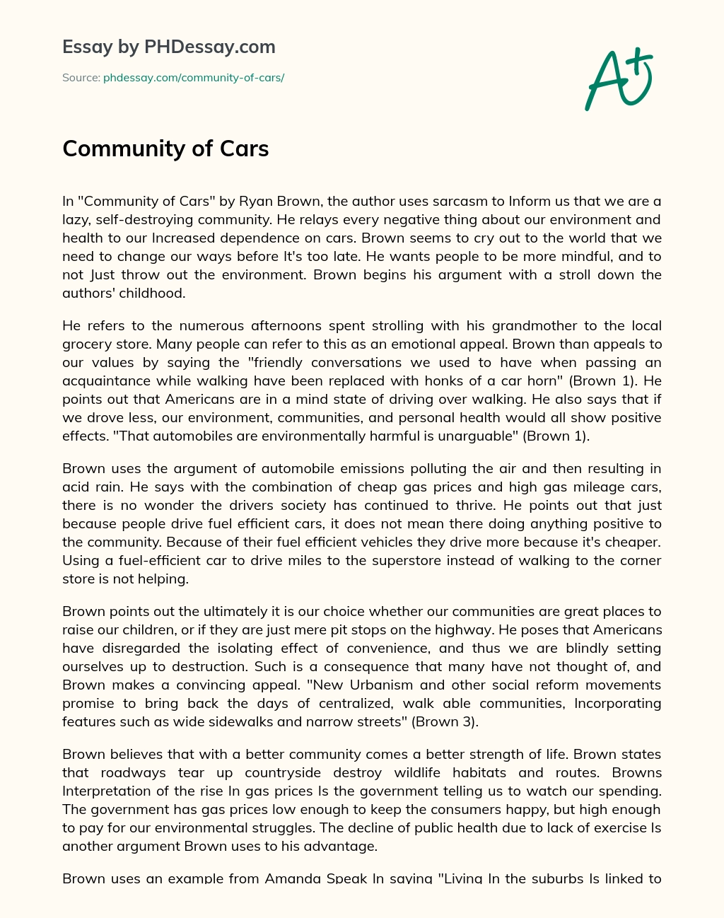 Community of Cars essay