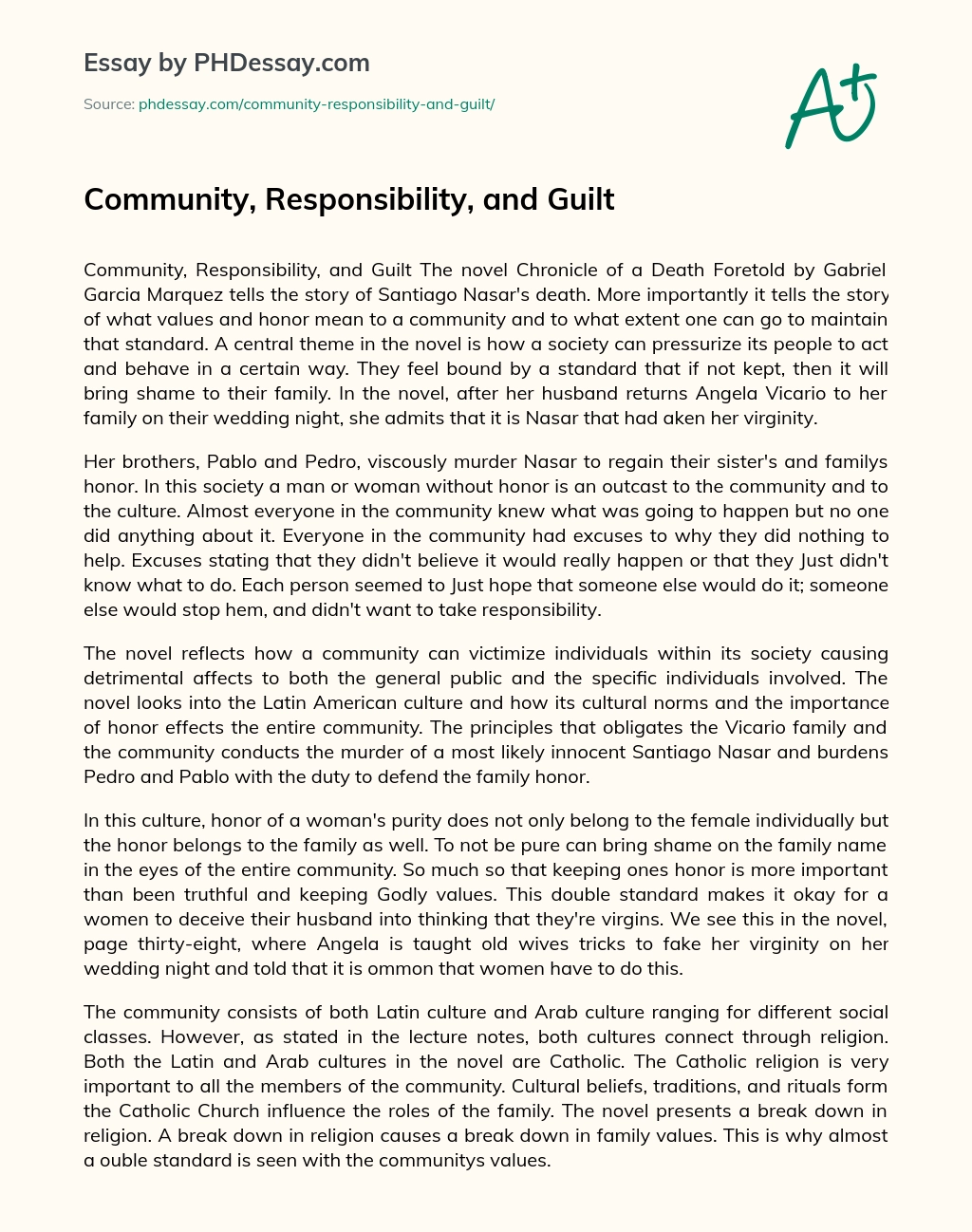 Community, Responsibility, and Guilt essay