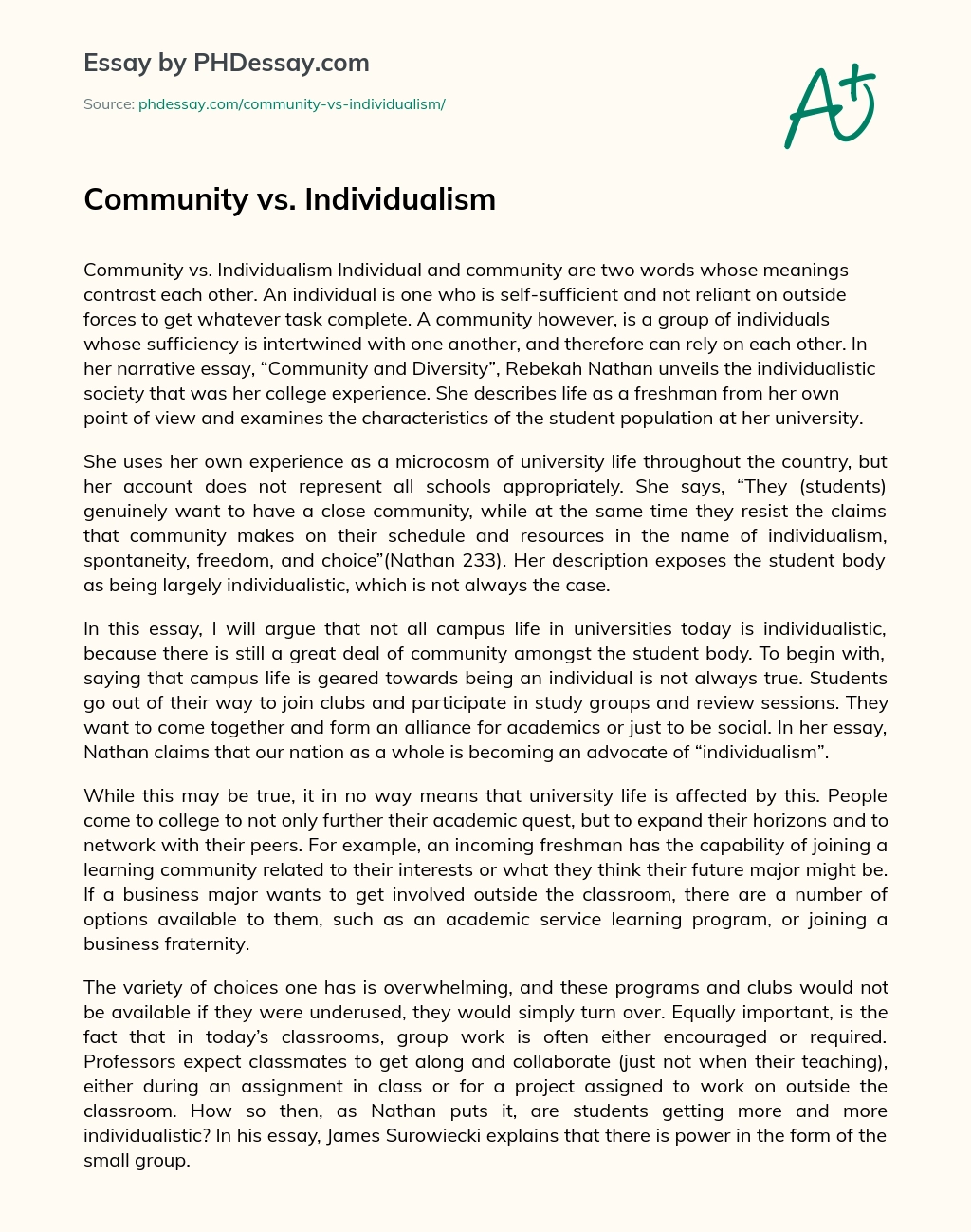 Community vs. Individualism essay