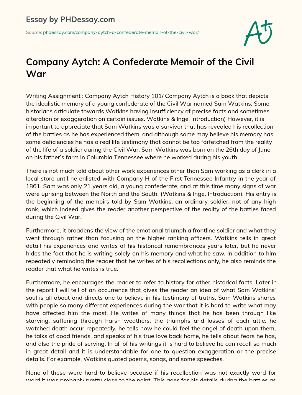 Company Aytch: A Confederate Memoir of the Civil War essay
