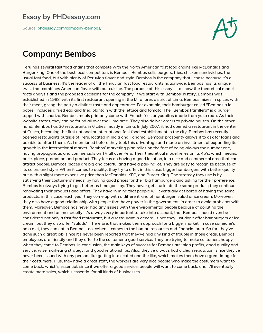 Company: Bembos essay
