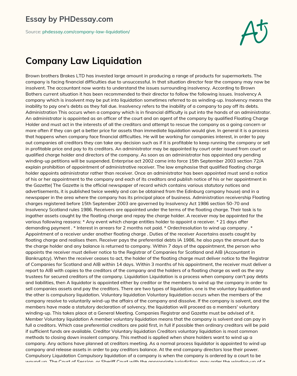 Company Law Liquidation essay