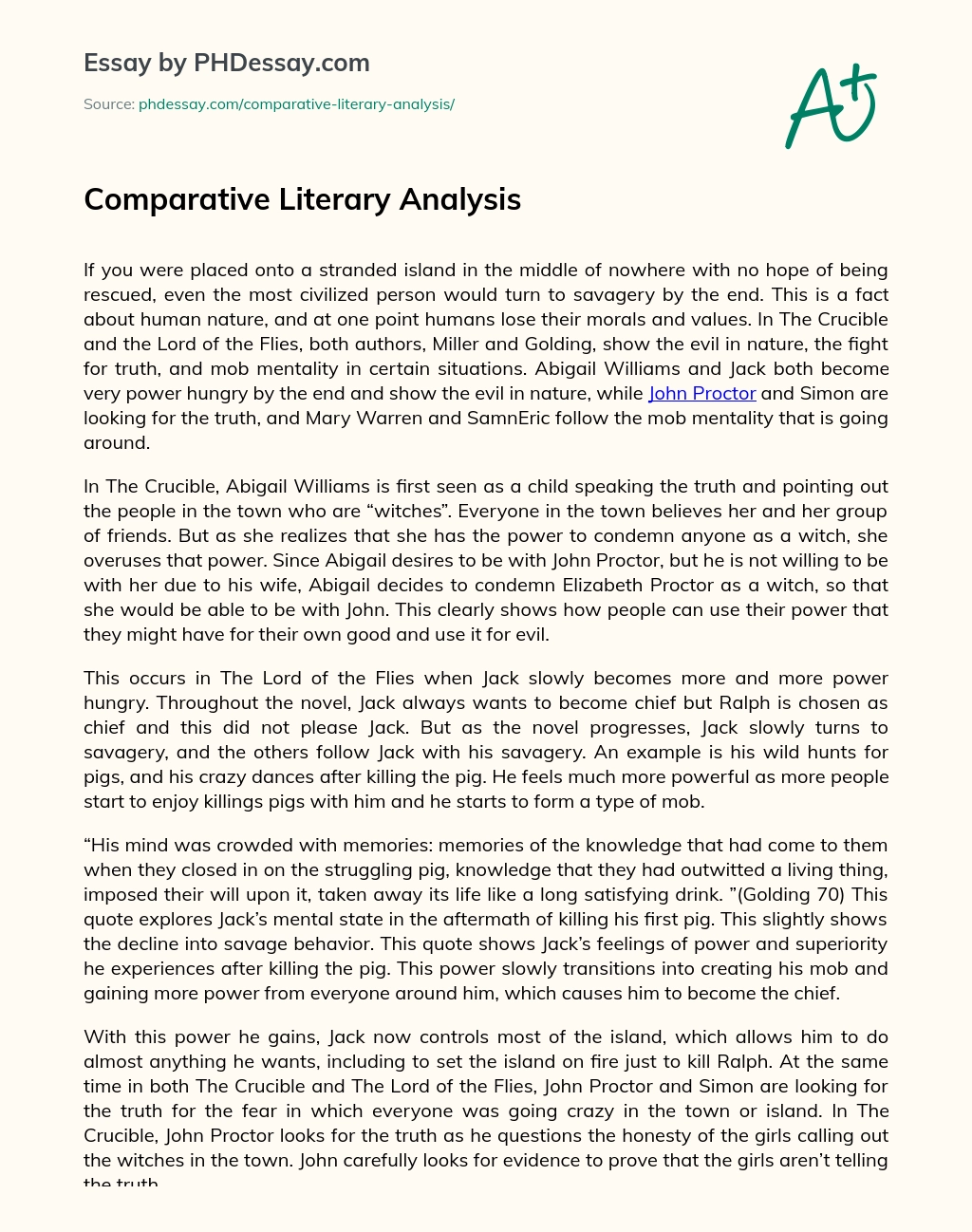 Comparative Literary Analysis essay