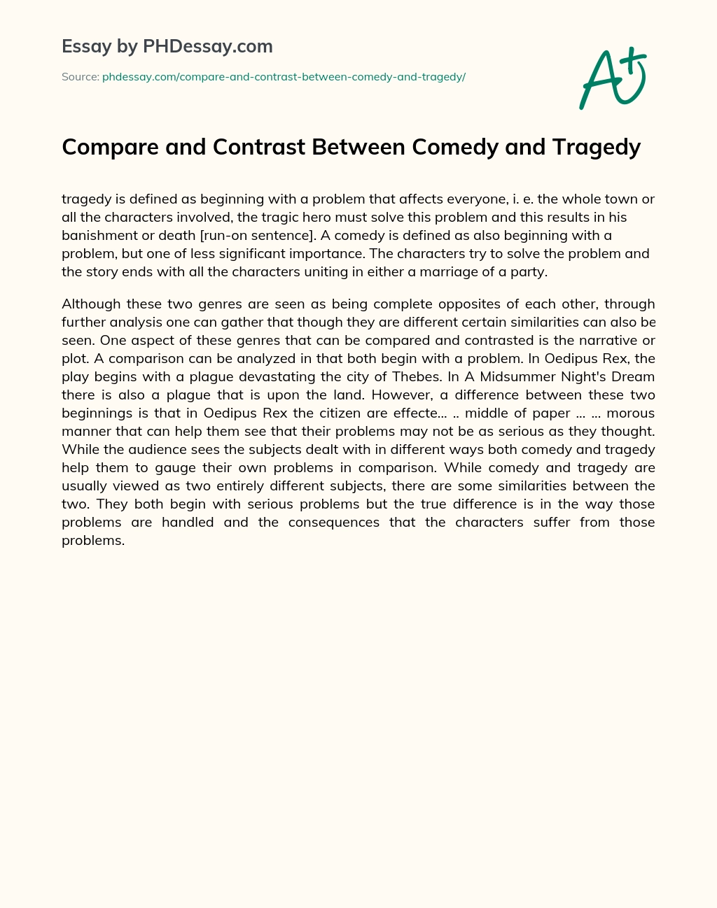 Compare and Contrast Between Comedy and Tragedy essay